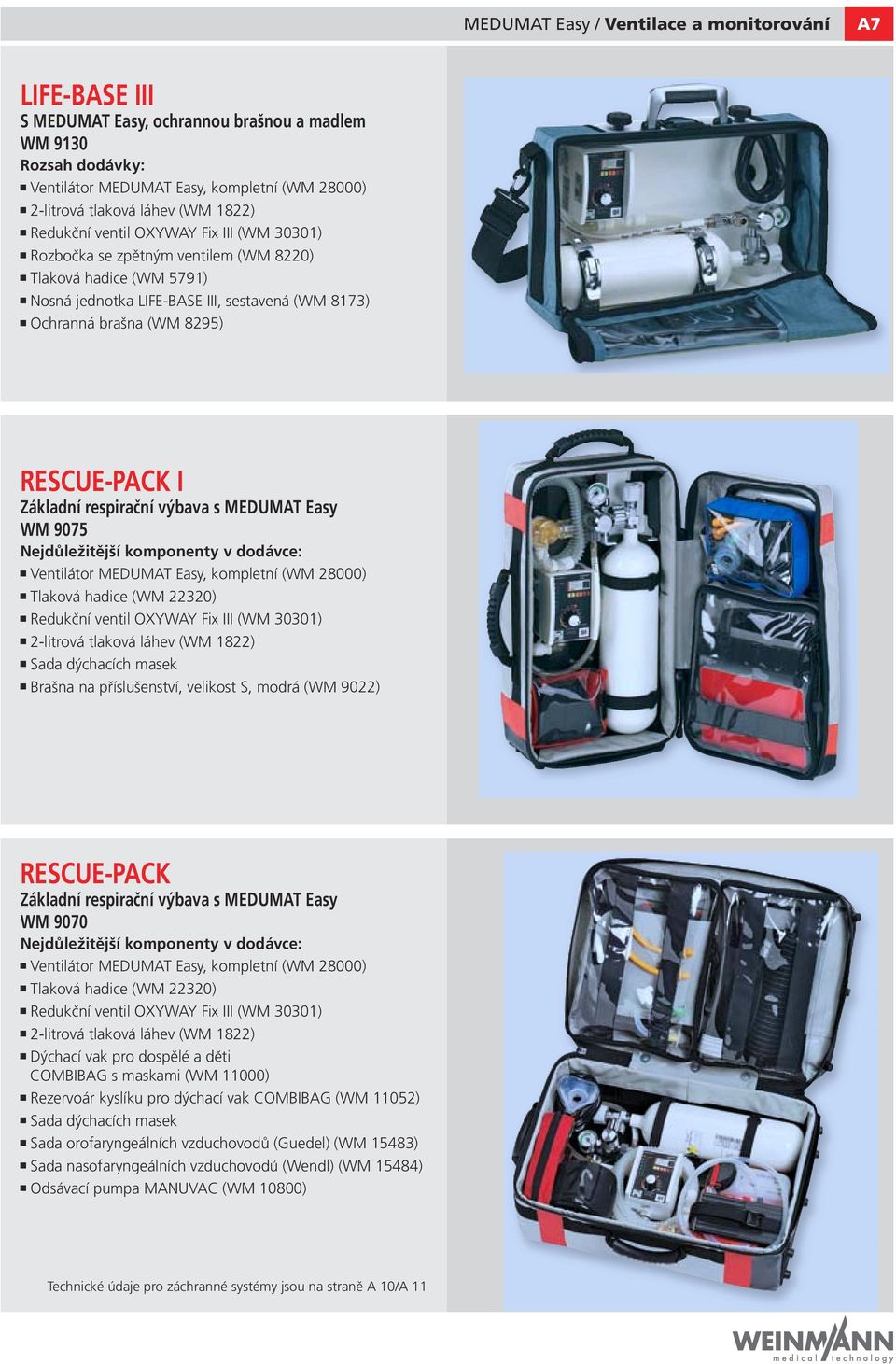 I Základní respirační výbava s MEDUMAT Easy WM 9075 Nejdůležitější komponenty v dodávce: Ventilátor MEDUMAT Easy, kompletní (WM 28000) Tlaková hadice (WM 22320) Redukční ventil OXYWAY Fix III (WM