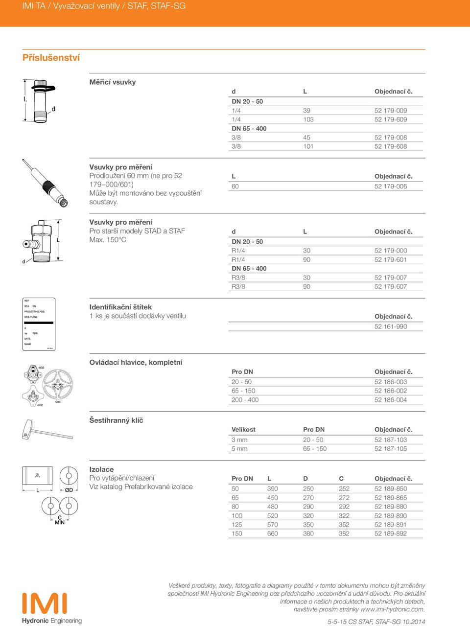 L Objednací č. 60 52 179-006 d L Vsuvky pro měření Pro starší modely STAD a STAF Max. 150 C d L Objednací č.
