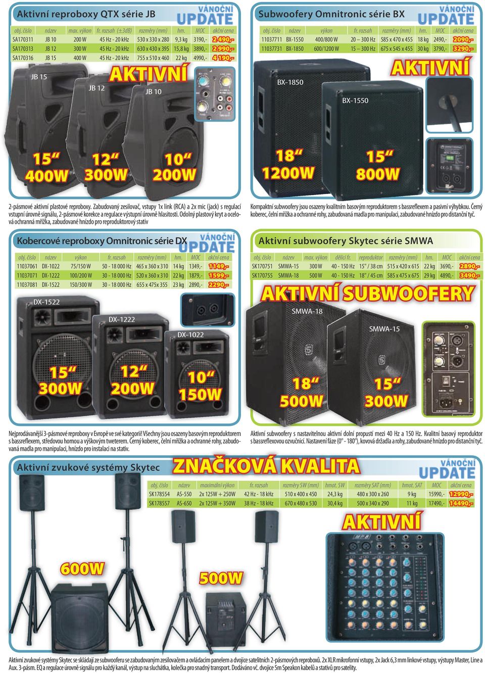 755 x 510 x 460 22 kg 4990,- 4 190,- JB 15 JB 12 AKTIVNÍ JB 10 Subwoofery Omnitronic série BX obj. číslo název výkon fr. rozsah rozměry (mm) hm.