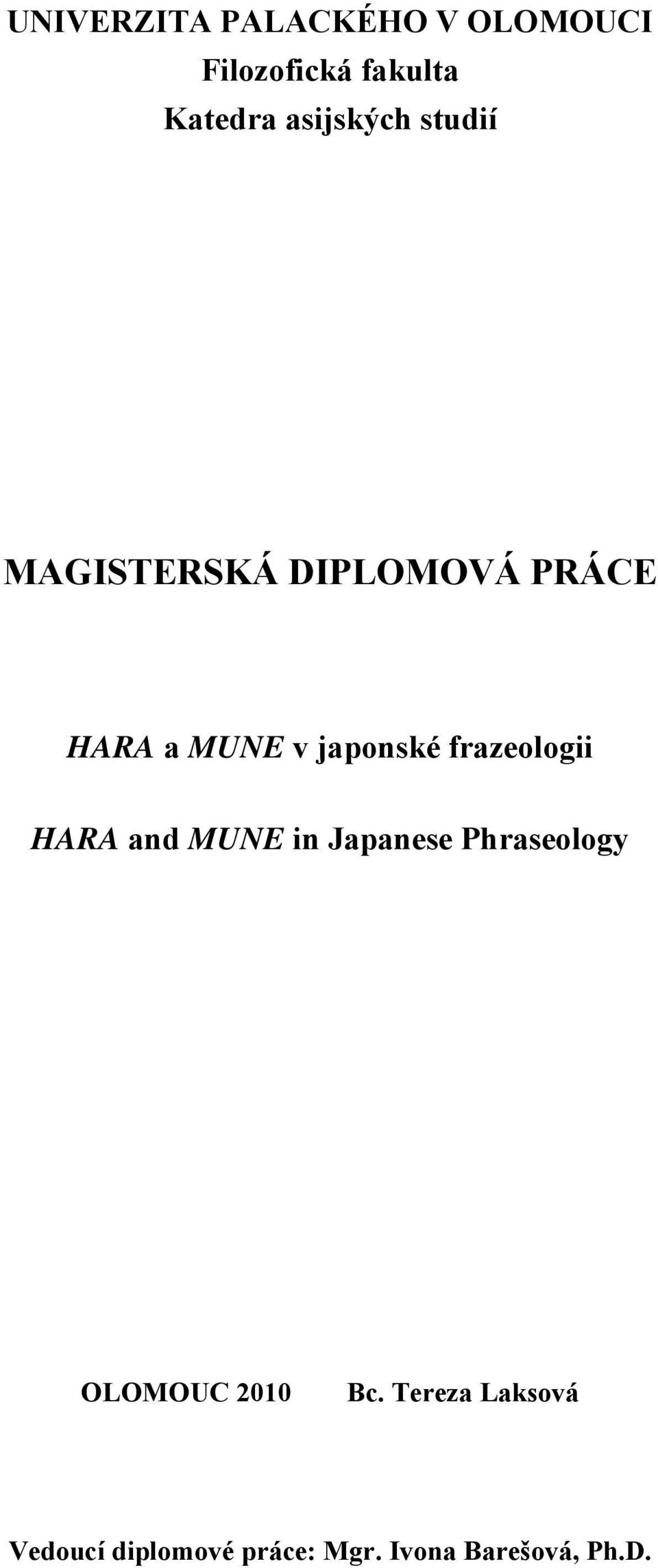 japonské frazeologii HARA and MUNE in Japanese Phraseology