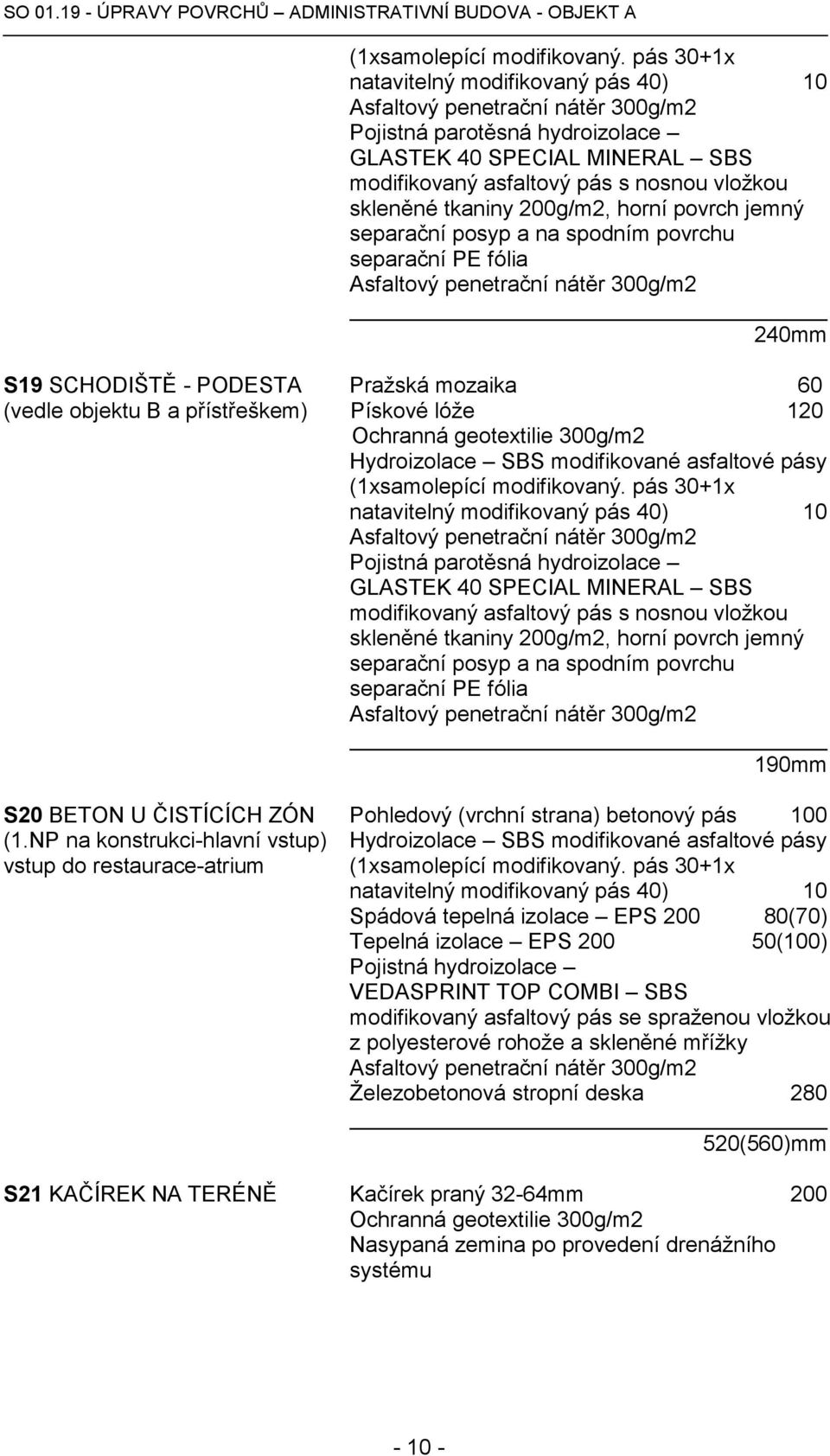 NP na konstrukci-hlavní vstup) vstup do restaurace-atrium Spádová tepelná izolace EPS 200 80(70) Tepelná izolace EPS 200 50(100) 520(560)mm S21 KAČÍREK NA TERÉNĚ Kačírek praný 32-64mm 200 Nasypaná