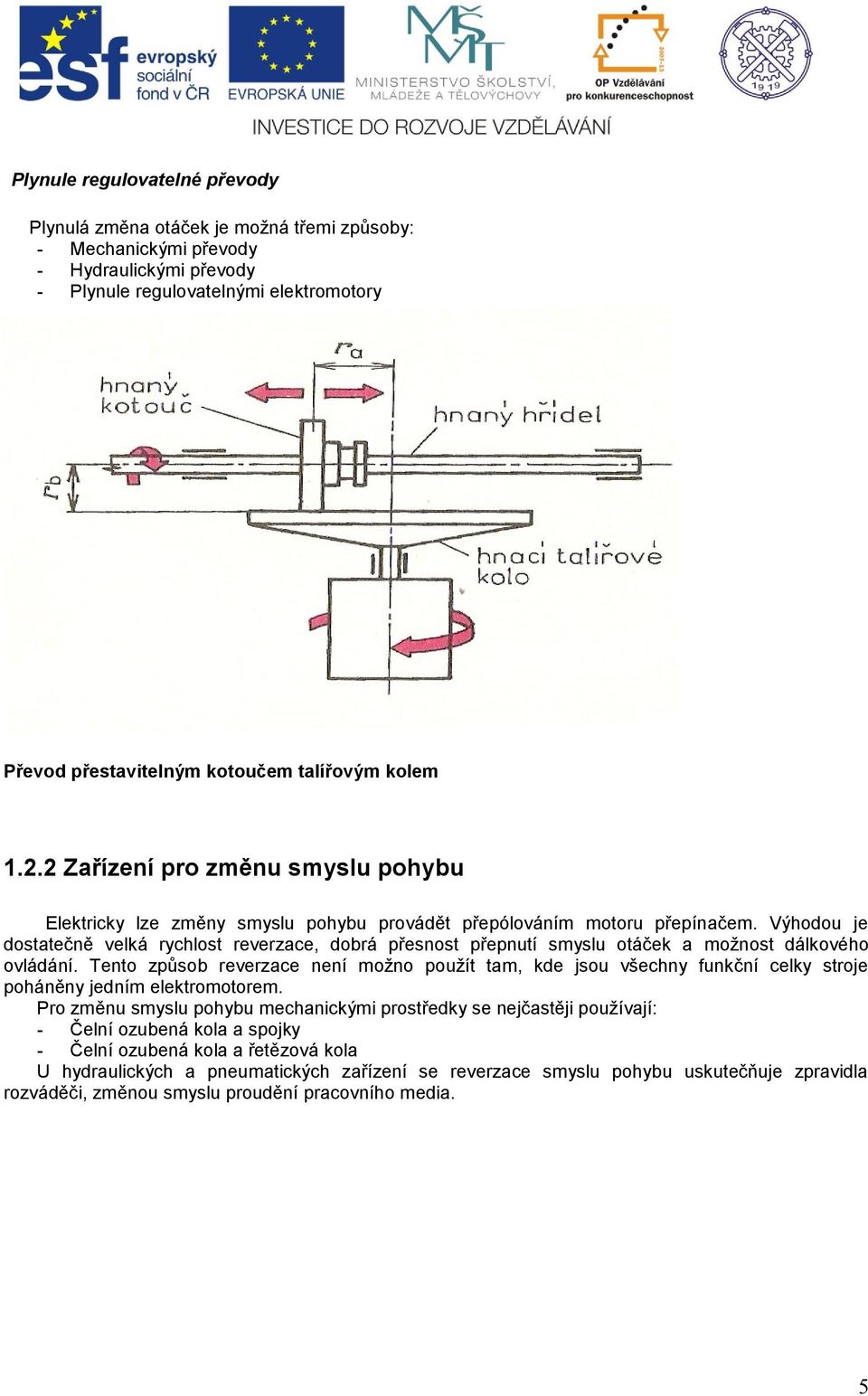 Výhodou je dostatečně velká rychlost reverzace, dobrá přesnost přepnutí smyslu otáček a možnost dálkového ovládání.