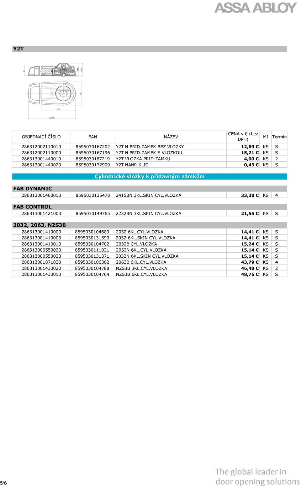 VLOZKA 33,38 KS 4 FAB CONTROL 286313001421003 8595030149765 2232BN 3KL.SKIN CYL.VLOZKA 21,55 KS S 2032, 2063, NZS3B 286313001410000 8595030104689 2032 6KL CYL.