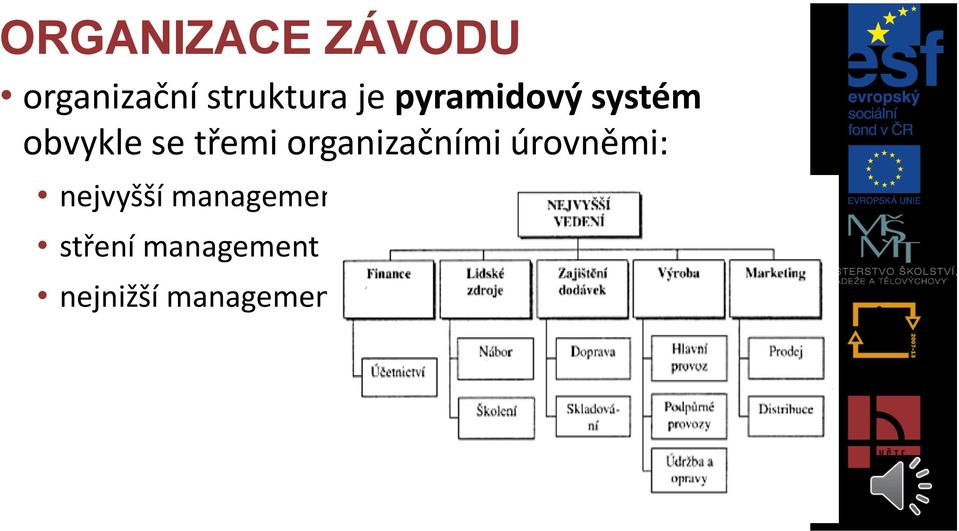 organizačními úrovněmi: nejvyšší