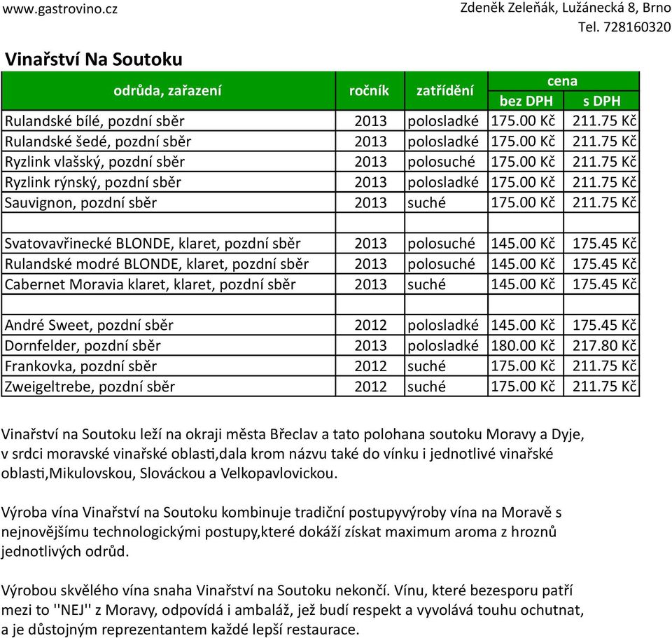 00 Kč 175.45 Kč Dornfelder, pozdní sběr 180.00 Kč 217.