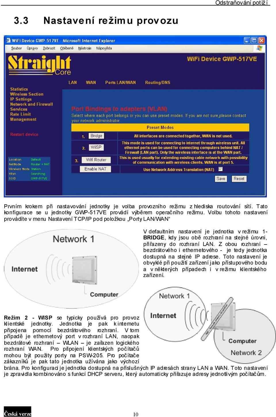rozhraní LAN. Z obou rozhraní bezdrátového i ethernetového - je tedy jednotka dostupná na stejné IP adrese.
