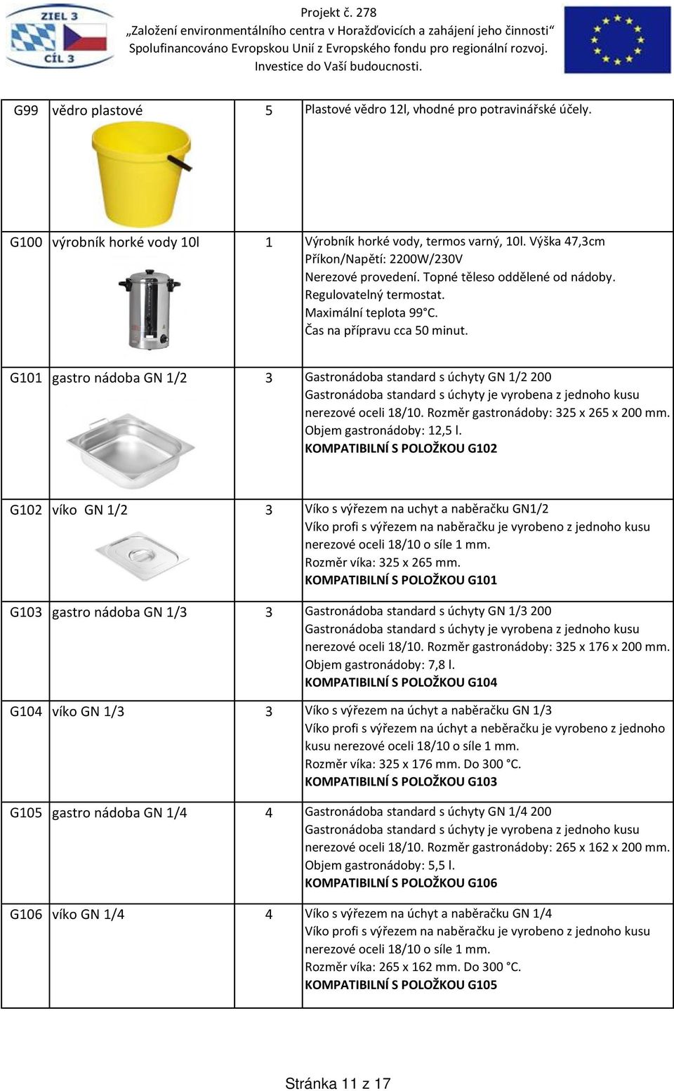 Příloha č. 7 Výzvy - Specifikace zboží k VZ Dodávka kuchyňského inventáře  pro Envicentrum - PDF Stažení zdarma