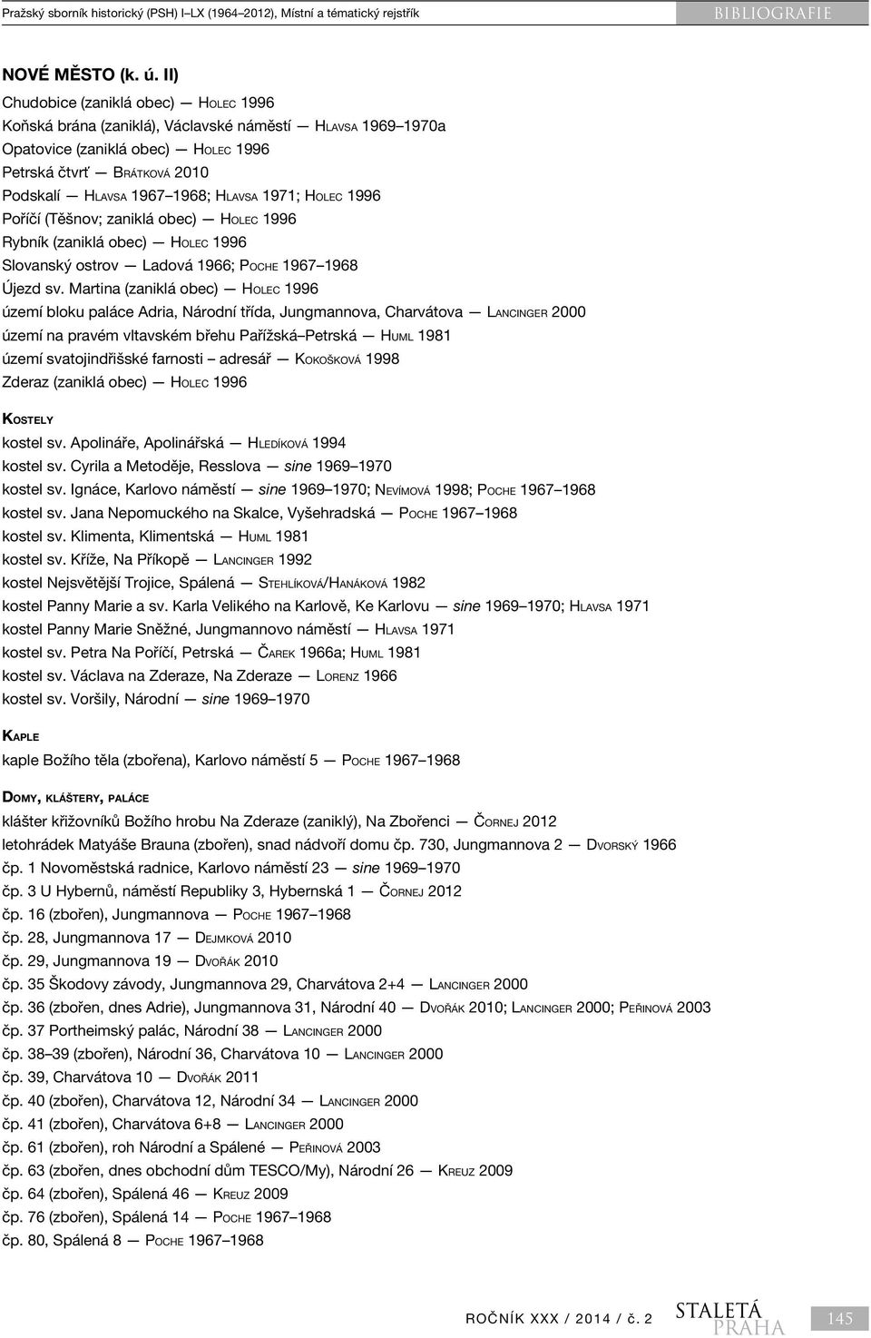 1971; Holec 1996 Poříčí (Těšnov; zaniklá obec) Holec 1996 Rybník (zaniklá obec) Holec 1996 Slovanský ostrov Ladová 1966; Poche 1967 1968 Újezd sv.