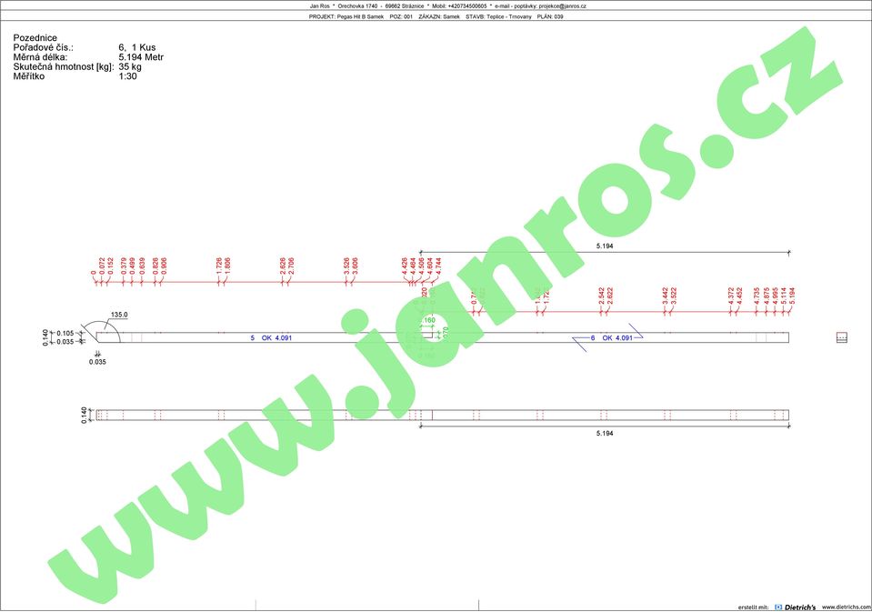 194 Metr Skutečná hmotnost [kg]: 35 kg Měřítko 1:3 135..15.35.35 5 OK 4.