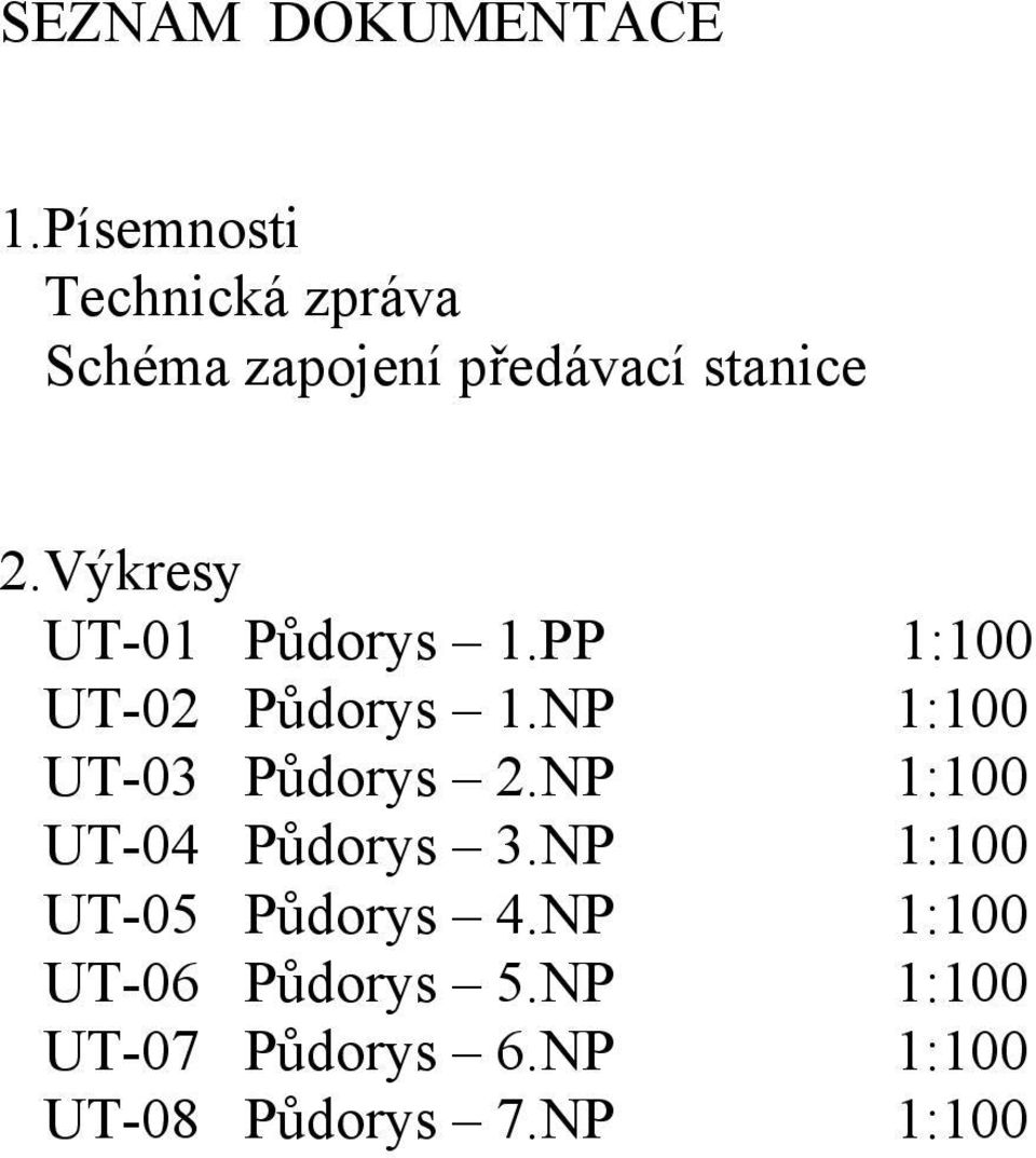 Výkresy UT-01 Půdorys 1.PP 1:100 UT-02 Půdorys 1.