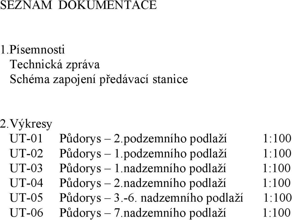 podzemního podlaží 1:100 UT-03 Půdorys 1.nadzemního podlaží 1:100 UT-04 Půdorys 2.