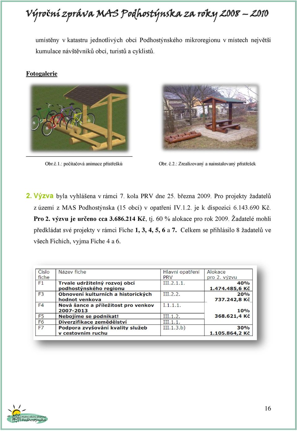 Pro projekty ţadatelů z území z MAS Podhostýnska (15 obcí) v opatření IV.1.2. je k dispozici 6.143.690 Kč. Pro 2. výzvu je určeno cca 3.686.214 Kč, tj.