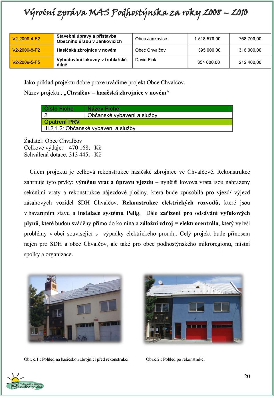 Název projektu: Chvalčov hasičská zbrojnice v novém Číslo Fiche Název Fiche 2 Občanské vybavení a služby Opatření PRV III.2.1.