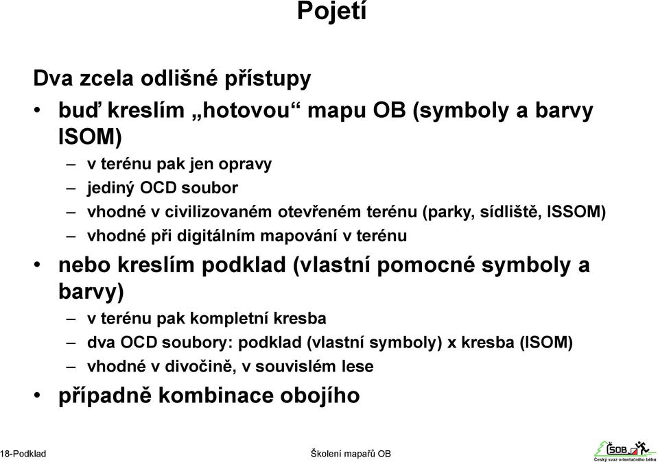 mapování v terénu nebo kreslím podklad (vlastní pomocné symboly a barvy) v terénu pak kompletní kresba dva