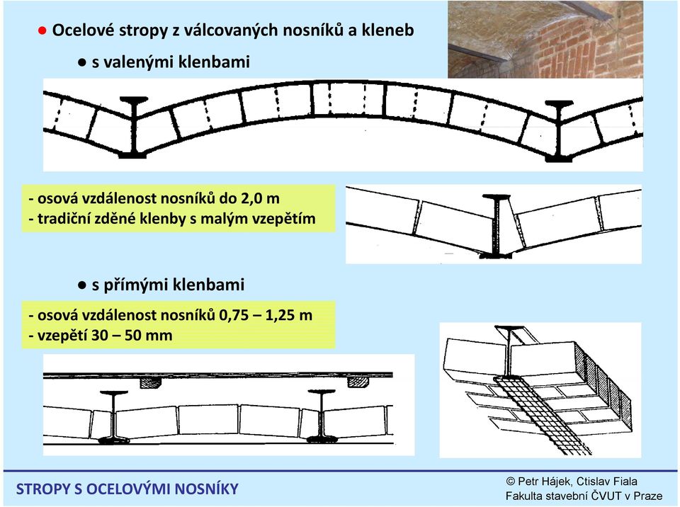 klenby s malým vzepětím s přímými klenbami osová vzdálenost