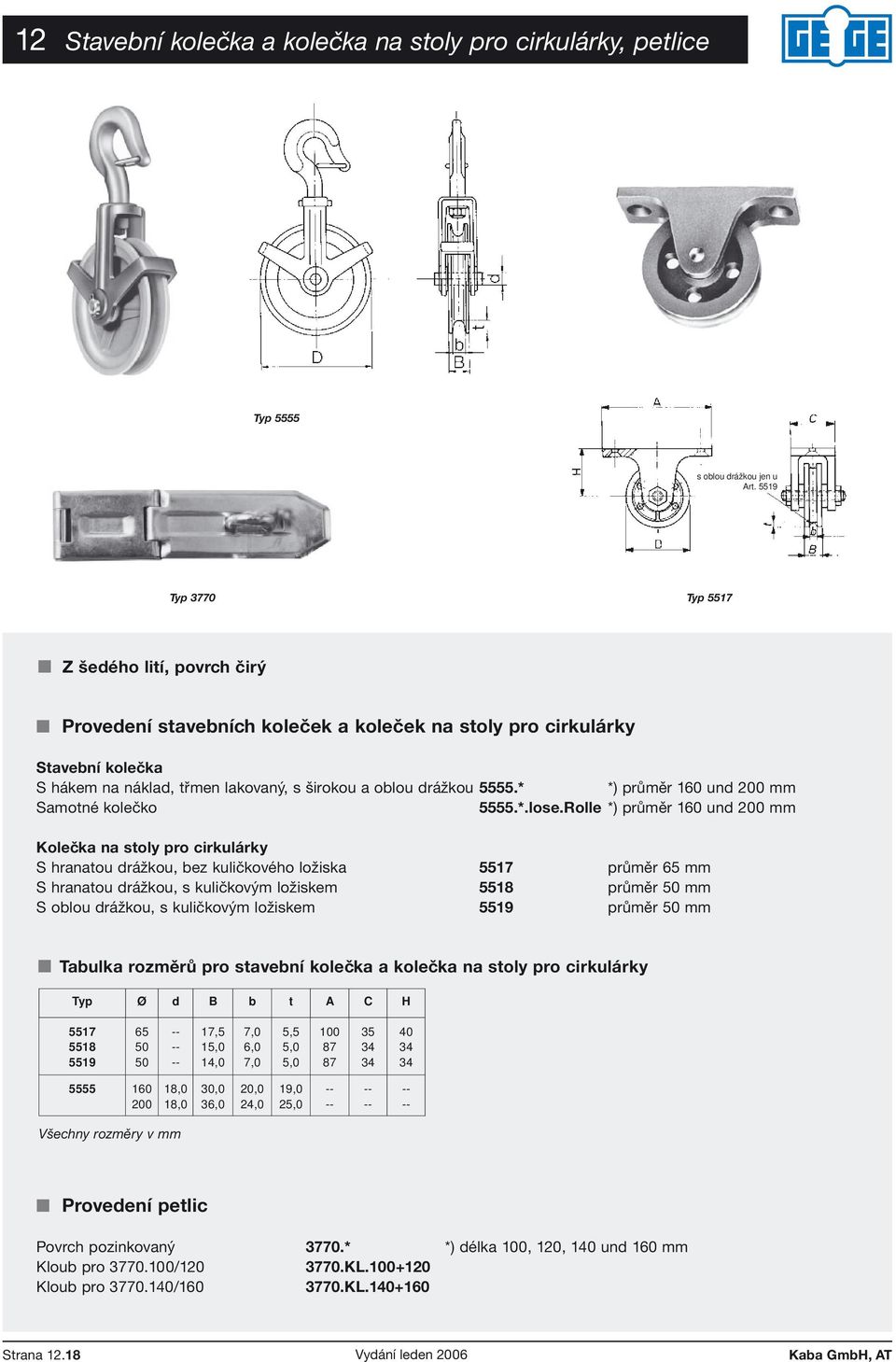 * *) průměr 160 und 200 mm Samotné kolečko 5555.*.lose.