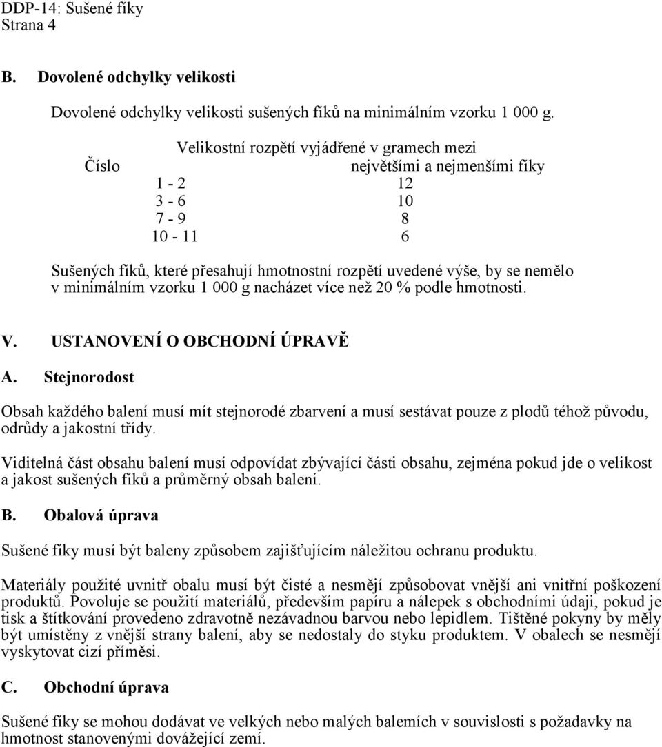 vzorku 1 000 g nacházet více neţ 20 % podle hmotnosti. V. USTANOVENÍ O OBCHODNÍ ÚPRAVĚ A.
