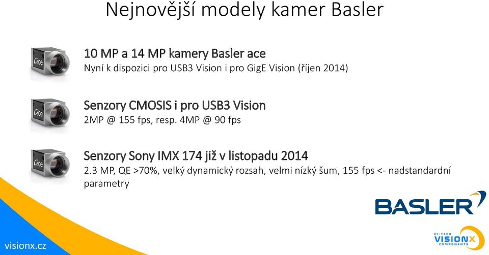 2MP @ 155 fps, resp. 4MP @ 90 fps Senzory Sony IMX 174 již v listopadu 2014 2.