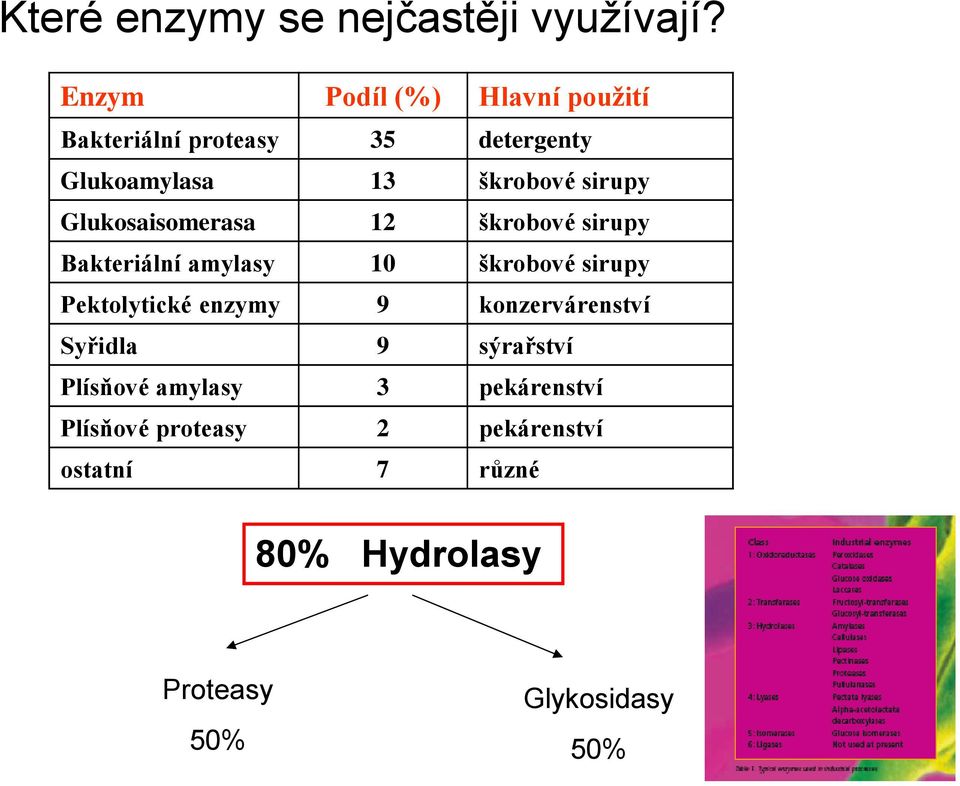 Glukosaisomerasa 12 škrobové sirupy Bakteriální amylasy 10 škrobové sirupy Pektolytické enzymy 9