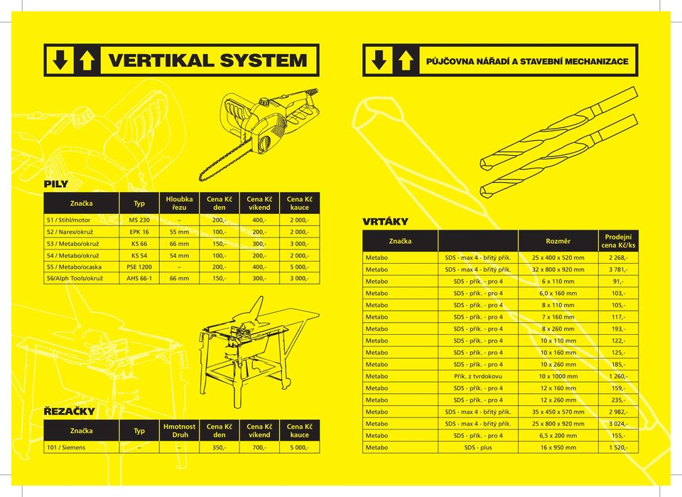 SDS - max 4 - břitý přík. 25 x 400 x 520 mm 2 268,- Metabo SDS - max 4 - břitý přík. 32 x 800 x 920 mm 3 781,- Metabo SDS - přík. - pro 4 6 x 110 mm 91,- Metabo SDS - přík.