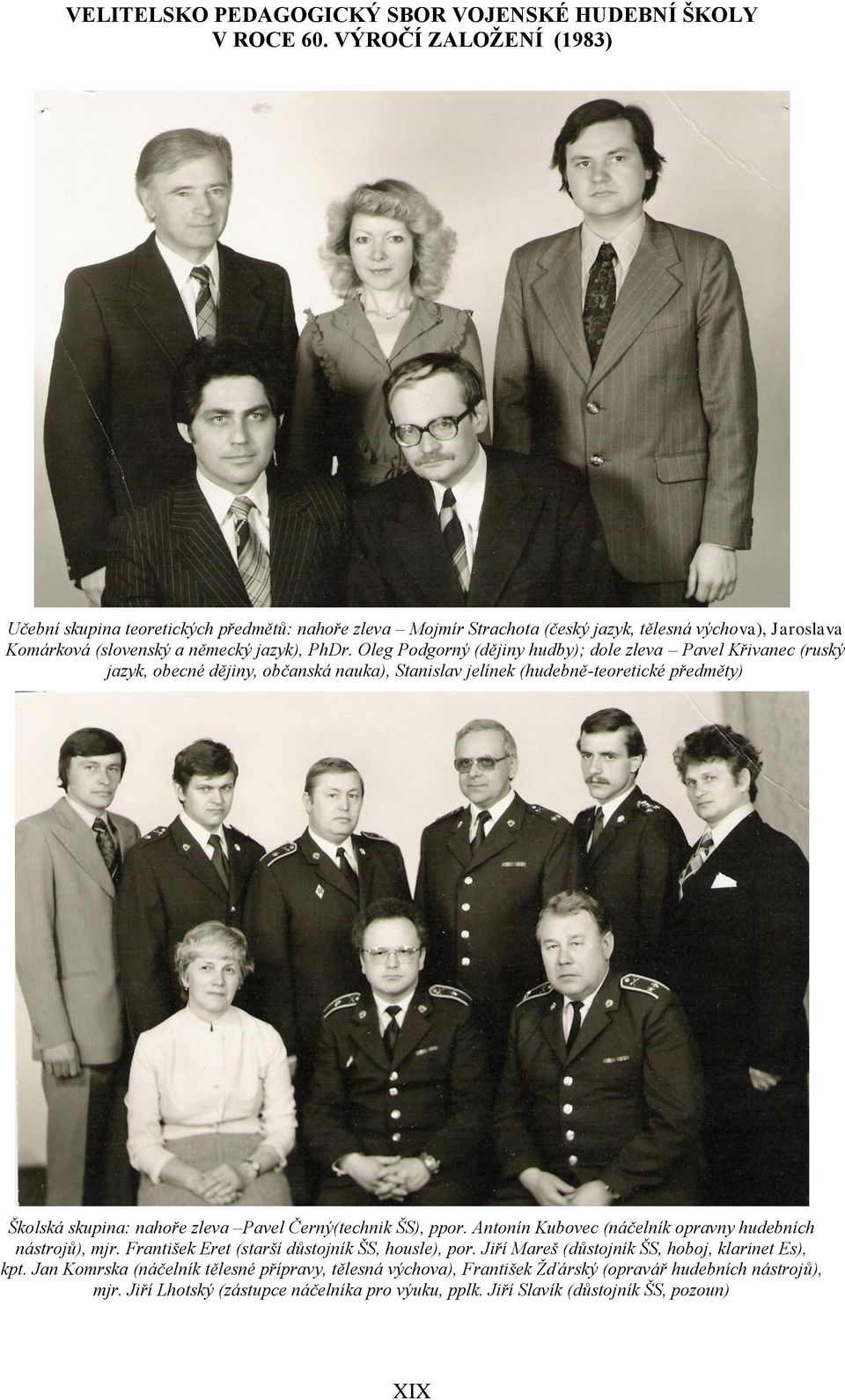 Pavel Černý(technik ŠS), ppor. Antonín Kubovec (náčelník opravny hudebních nástrojů), mjr. František Eret (starší důstojník ŠS, housle), por.