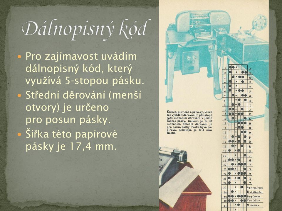 Střední děrování (menší otvory) je