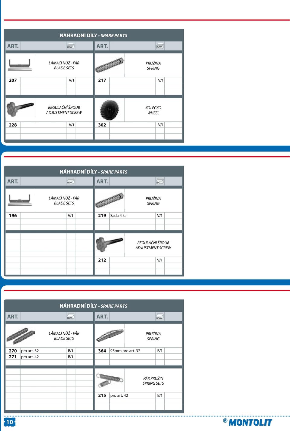 219 Sada 4 ks V/1 REGULAČNÍ ŠROUB ADJUSTMENT SCREW 212 V/1 NÁHRADNÍ DÍLY SPARE PARTS LÁMACÍ NŮŽ - PÁR BLADE SETS