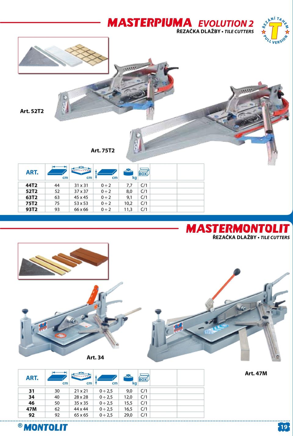 x 53 0 2 10,2 C/1 93T2 93 66 x 66 0 2 11,3 C/1 MASTERMONTOLIT ŘEZAČKA DLAŽBY TILE CUTTERS Art.