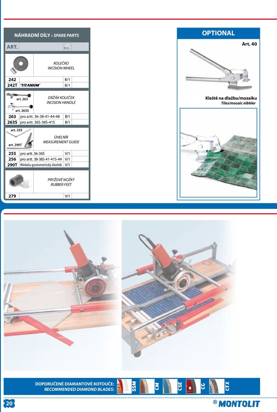 36-38-41-44-48 B/1 263S pro artt. 36S-38S-41S B/1 art. 255 art. 290T ÚHELNÍK MEASUREMENT GUIDE 255 pro artt.