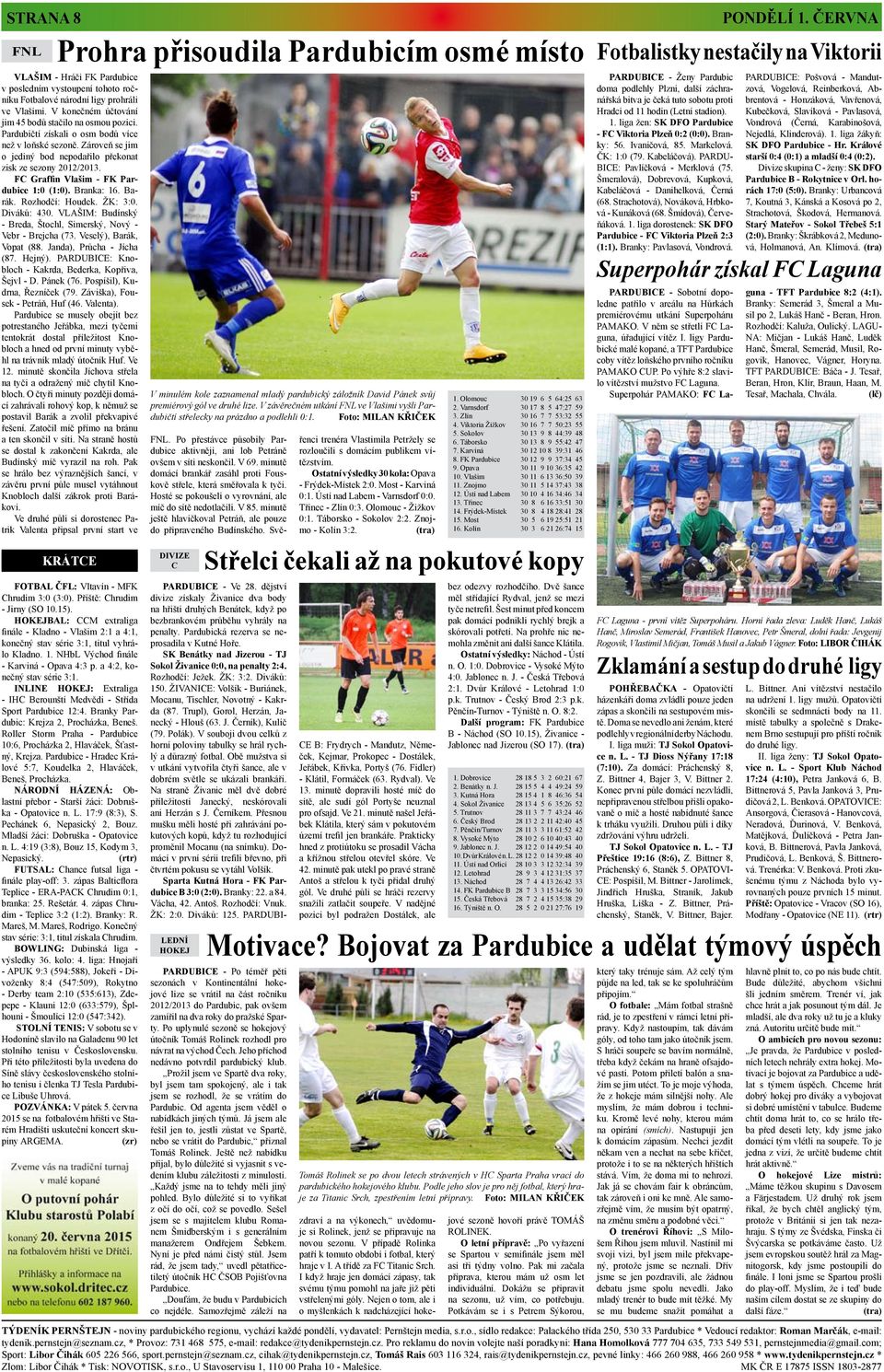 FC Graffin Vlašim - FK Pardubice 1:0 (1:0). Branka: 16. Barák. Rozhodčí: Houdek. ŽK: 3:0. Diváků: 430. VLAŠIM: Budínský - Breda, Štochl, Simerský, Nový - Vebr - Brejcha (73. Veselý), Barák, Vopat (88.