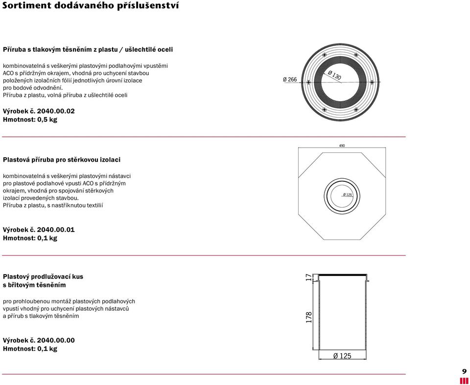 02 Hmotnost: 0,5 kg Plastová příruba pro stěrkovou izolaci kombinovatelná s veškerými plastovými nástavci pro plastové podlahové vpusti ACO s přídržným okrajem, vhodná pro spojování stěrkových