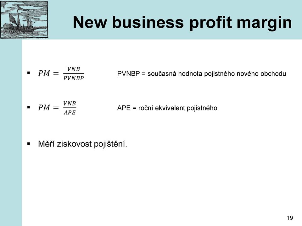 nového obchodu PM = VNB APE APE = roční