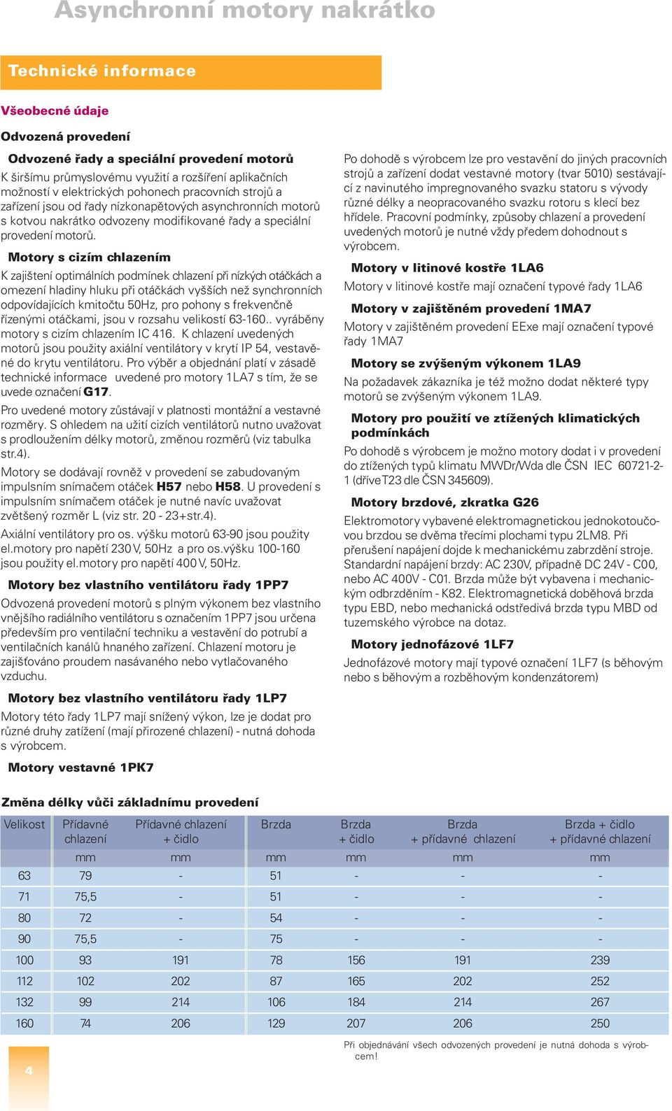 Motory s cizím chlazením K zajištení optimálních podmínek chlazení při nízkých otáčkách a omezení hladiny hluku při otáčkách vyšších než synchronních odpovídajících kmitočtu 50Hz, pro pohony s