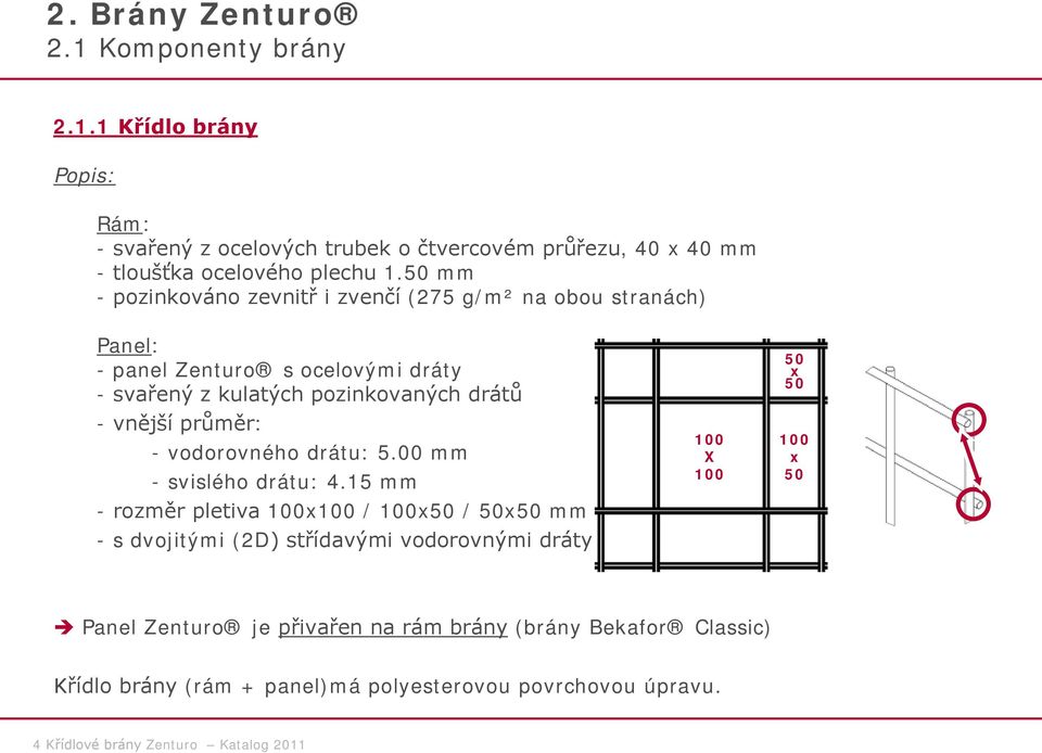 vodorovného drátu: 5.00 mm - svislého drátu: 4.