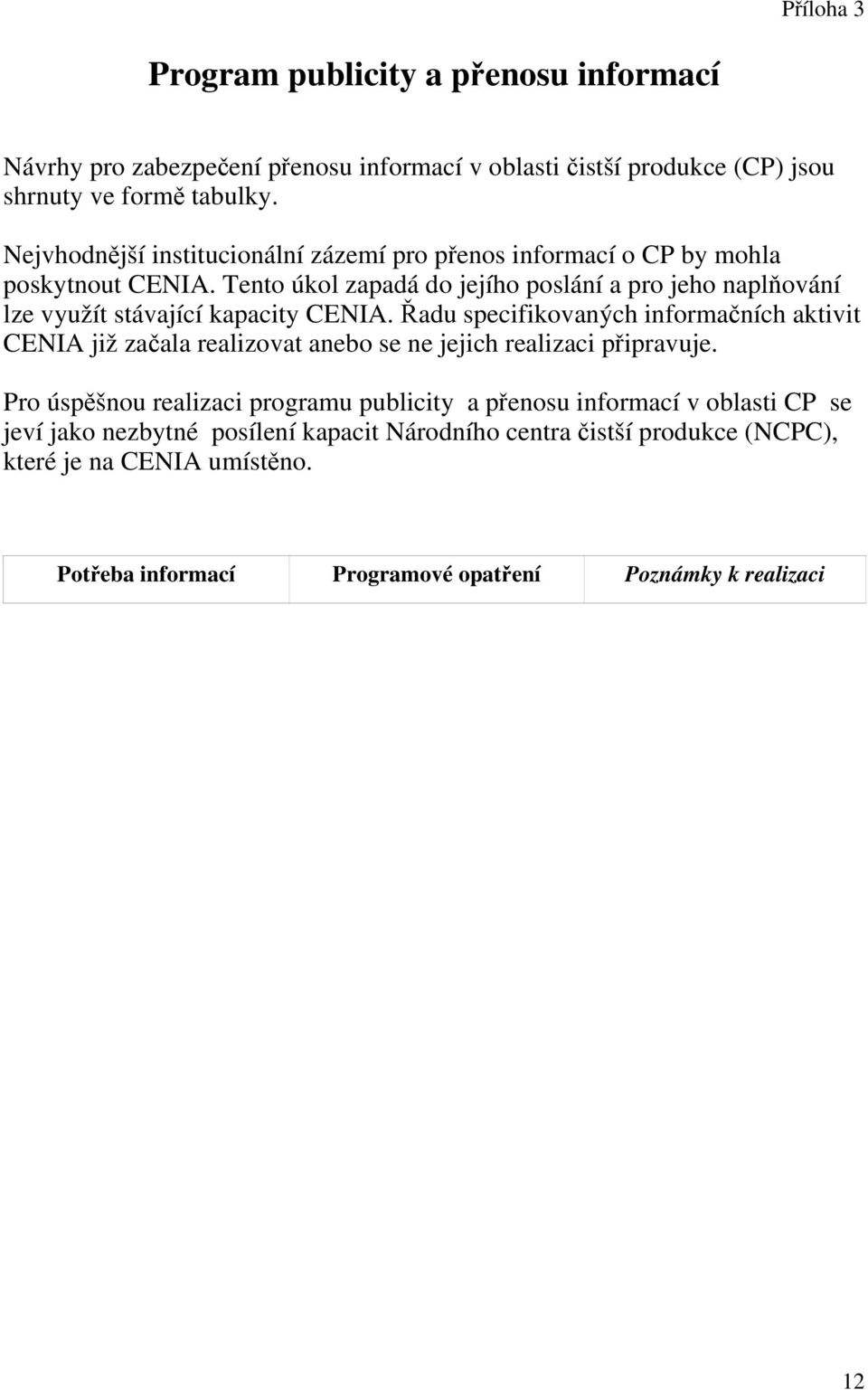 Tento úkol zapadá do jejího poslání a pro jeho naplňování lze využít stávající kapacity CENIA.