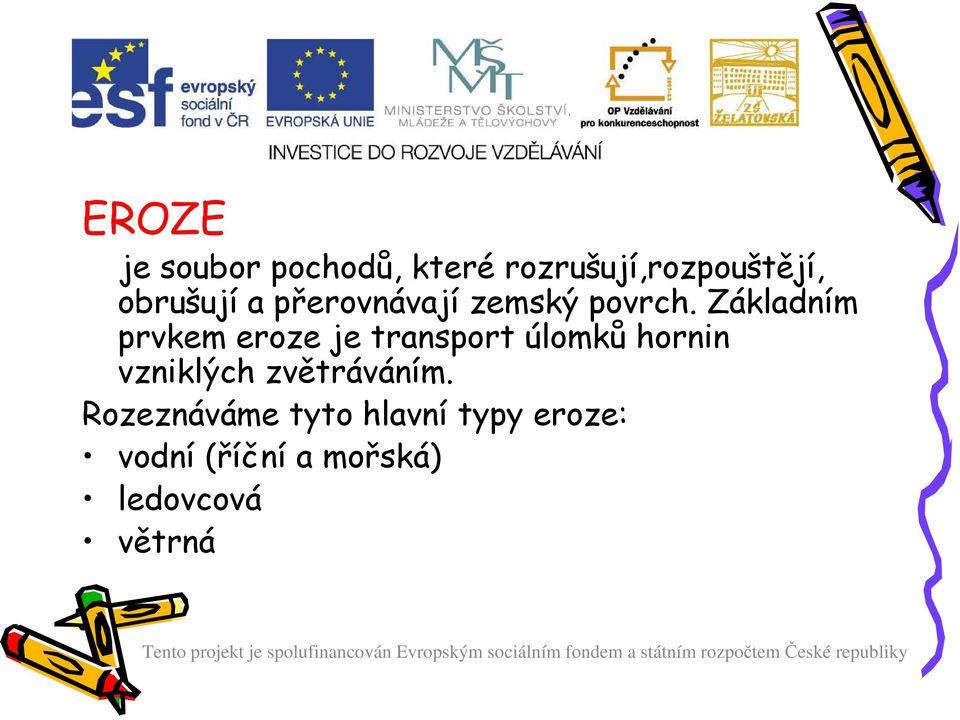 Základním prvkem eroze je transport úlomků hornin vzniklých