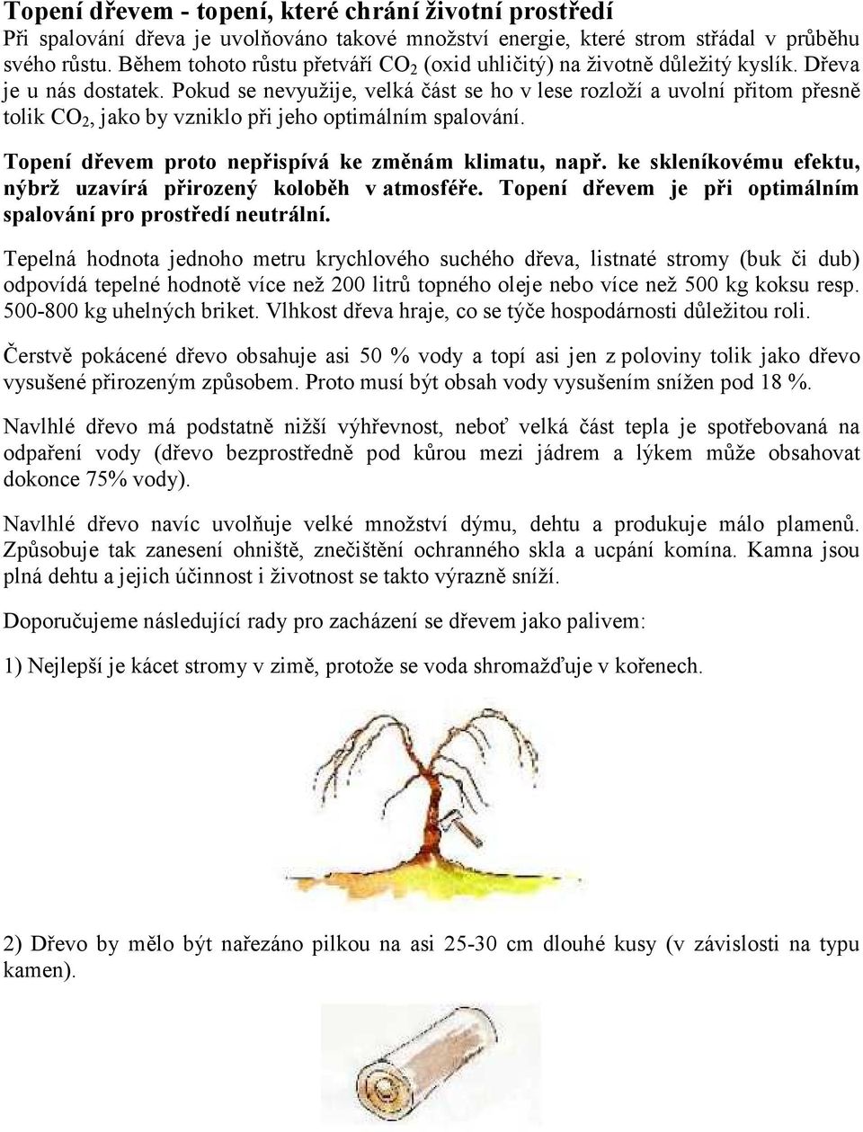Pokud se nevyužije, velká část se ho v lese rozloží a uvolní přitom přesně tolik CO 2, jako by vzniklo při jeho optimálním spalování. Topení dřevem proto nepřispívá ke změnám klimatu, např.