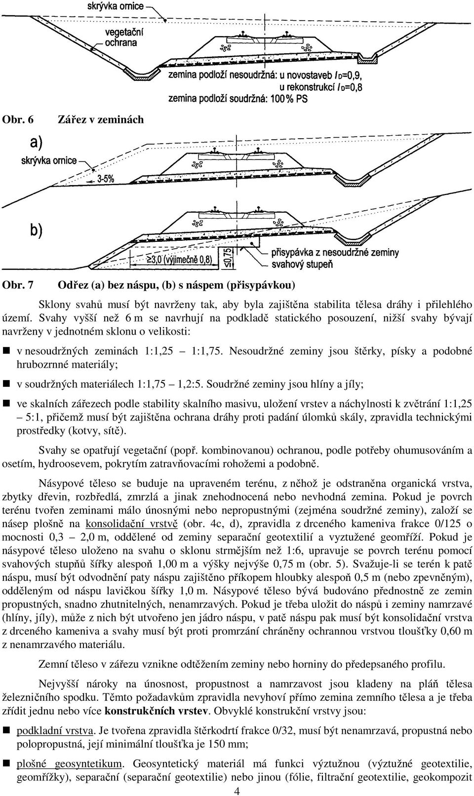 Nesoudržné zeminy jsou štěrky, písky a podobné hrubozrnné materiály; v soudržných materiálech 1:1,75 1,2:5.