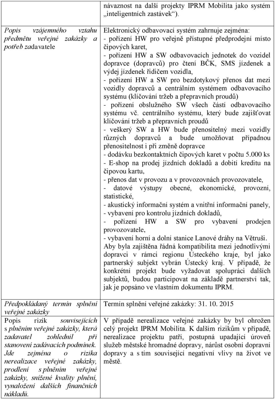 stanovení zadávacích podmínek. Jde zejména o rizika nerealizace veřejné zakázky, prodlení s plněním veřejné zakázky, snížené kvality plnění, vynaložení dalších finančních nákladů.