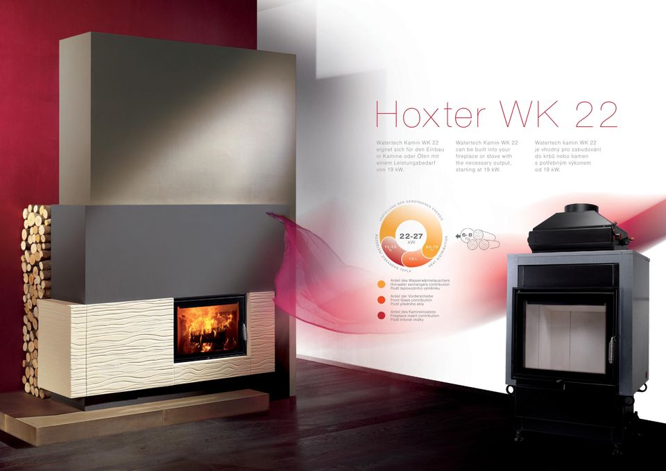 Watertech Kamin WK 22 can be built into your fireplace or stove with the necessary output, starting at 19