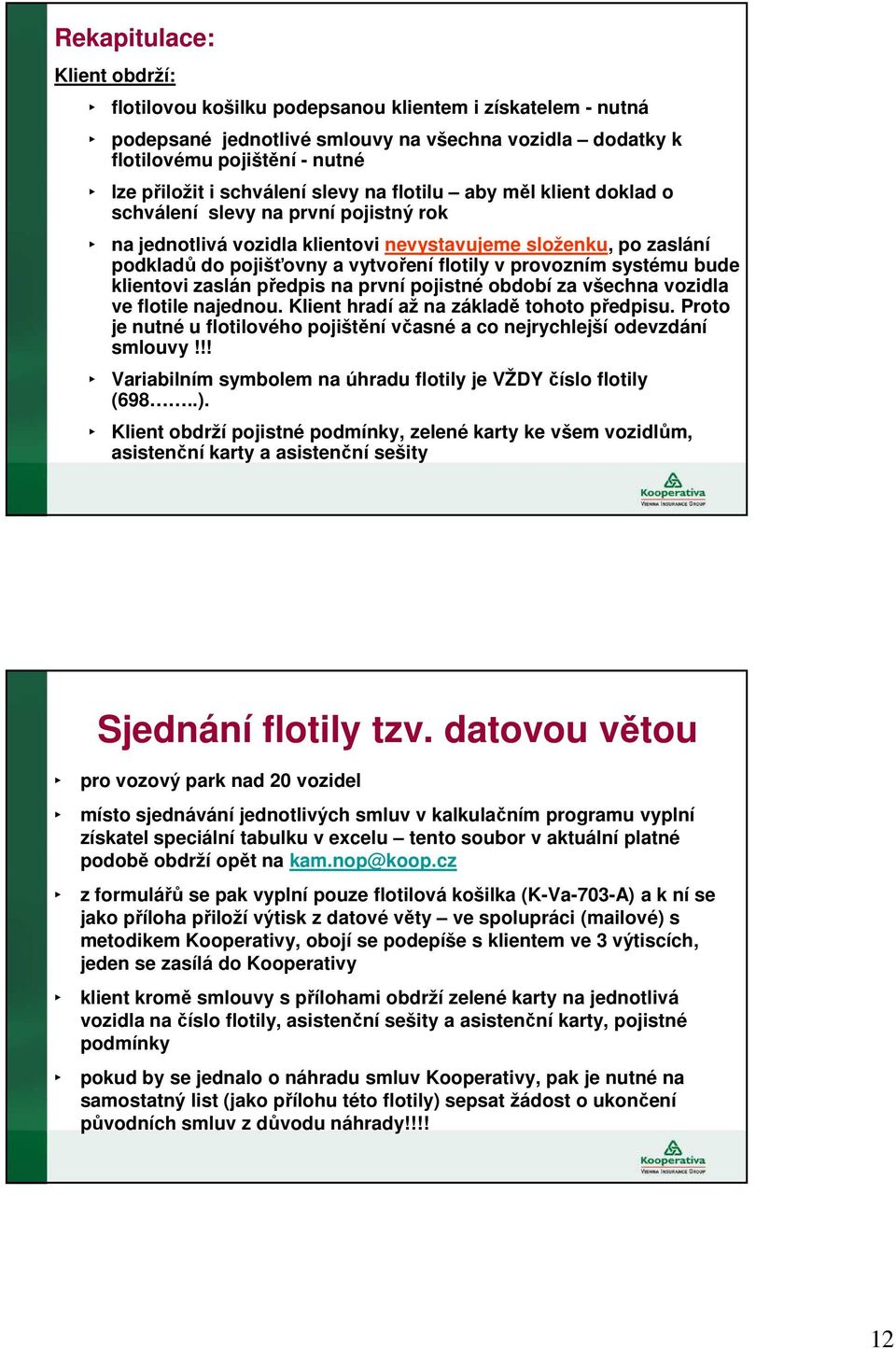 v provozním systému bude klientovi zaslán předpis na první pojistné období za všechna vozidla ve flotile najednou. Klient hradí až na základě tohoto předpisu.