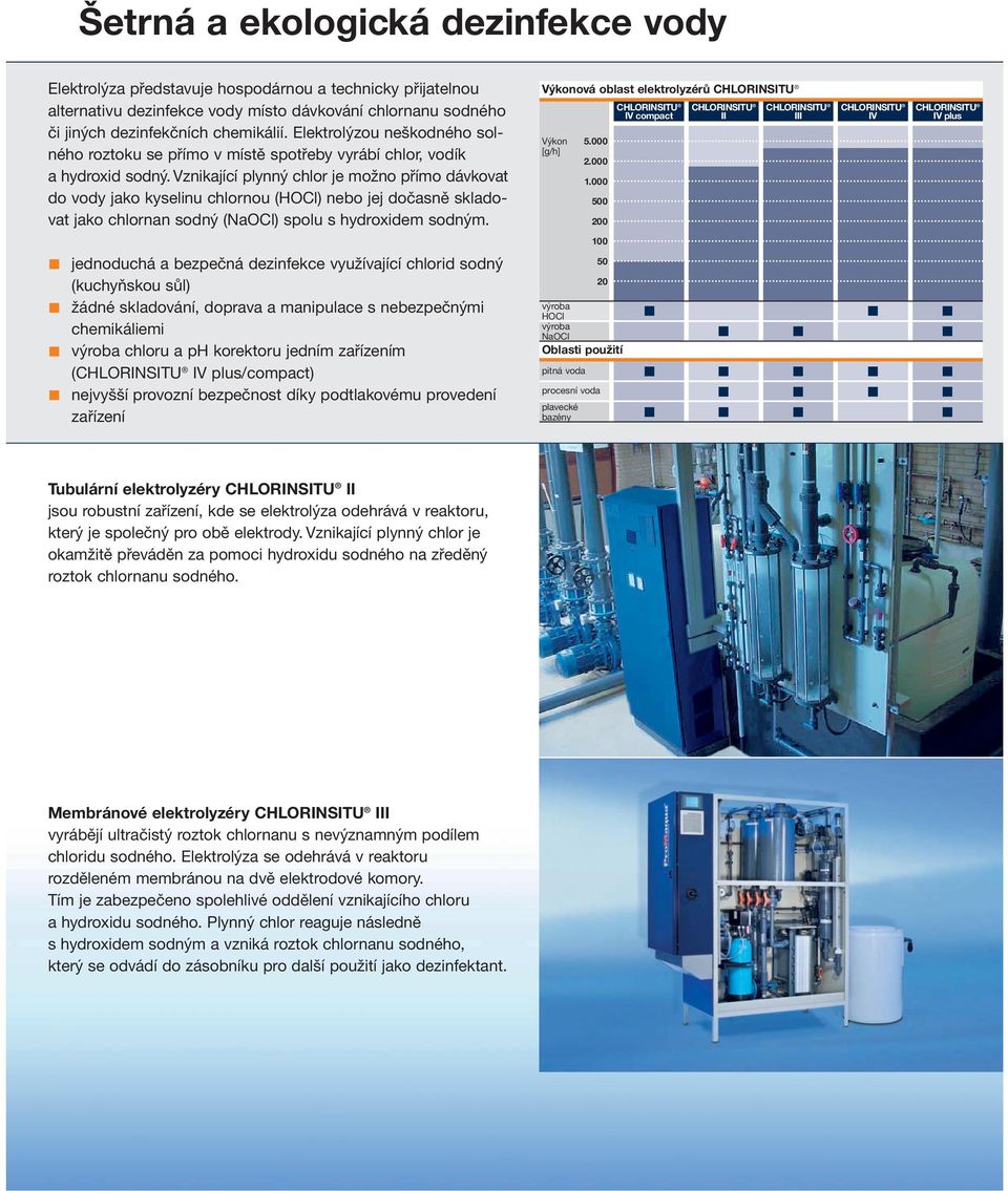 Vznikající plynný chlor je možno přímo dávkovat do vody jako kyselinu chlornou (HOCl) nebo jej dočasně skladovat jako chlornan sodný (NaOCl) spolu s hydroxidem sodným.