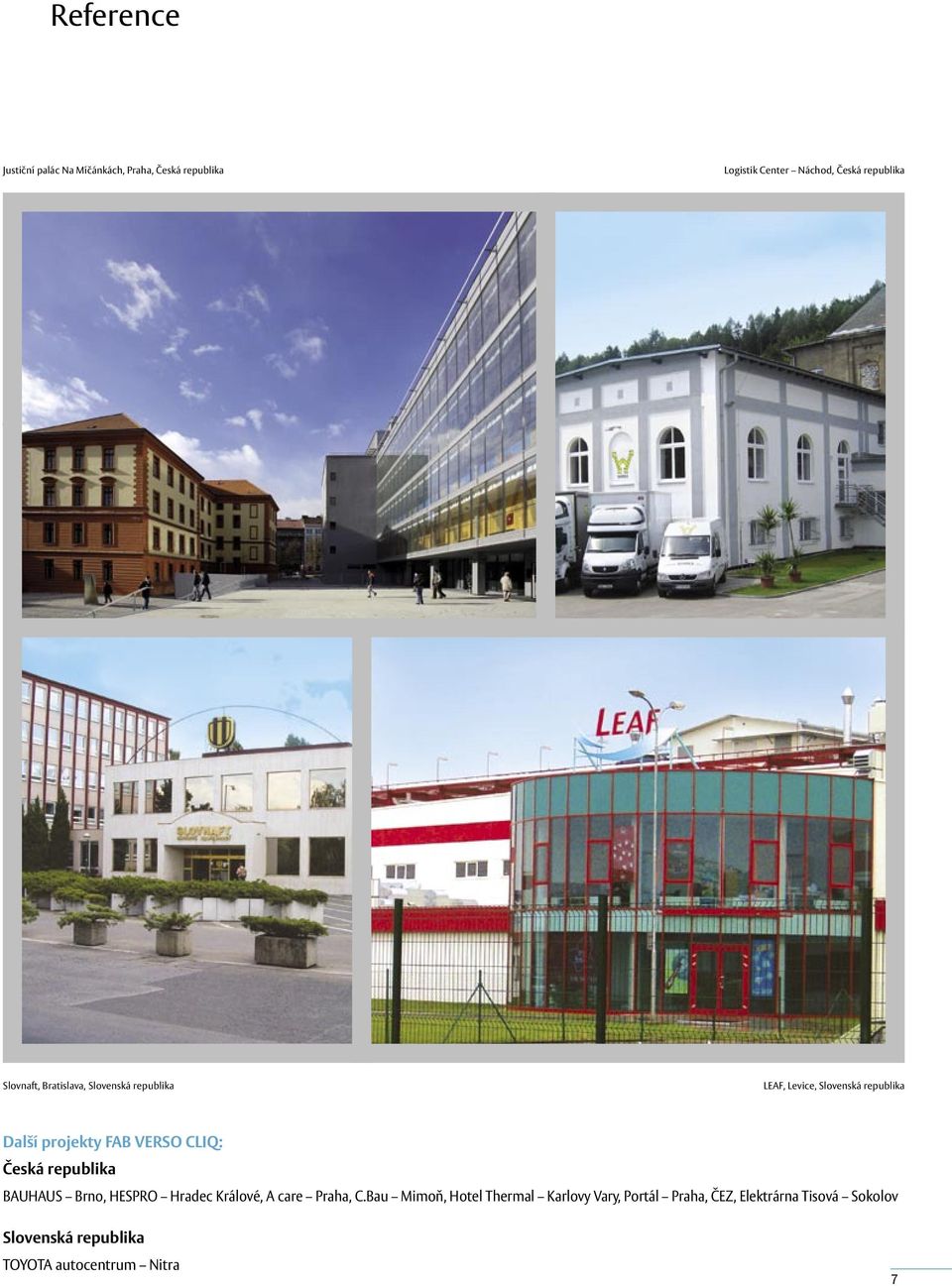 republika Další projekty FAB VERSO CLIQ: Česká republika BAUHAUS Brno, HESPRO Hradec Králové, A care Praha, C.