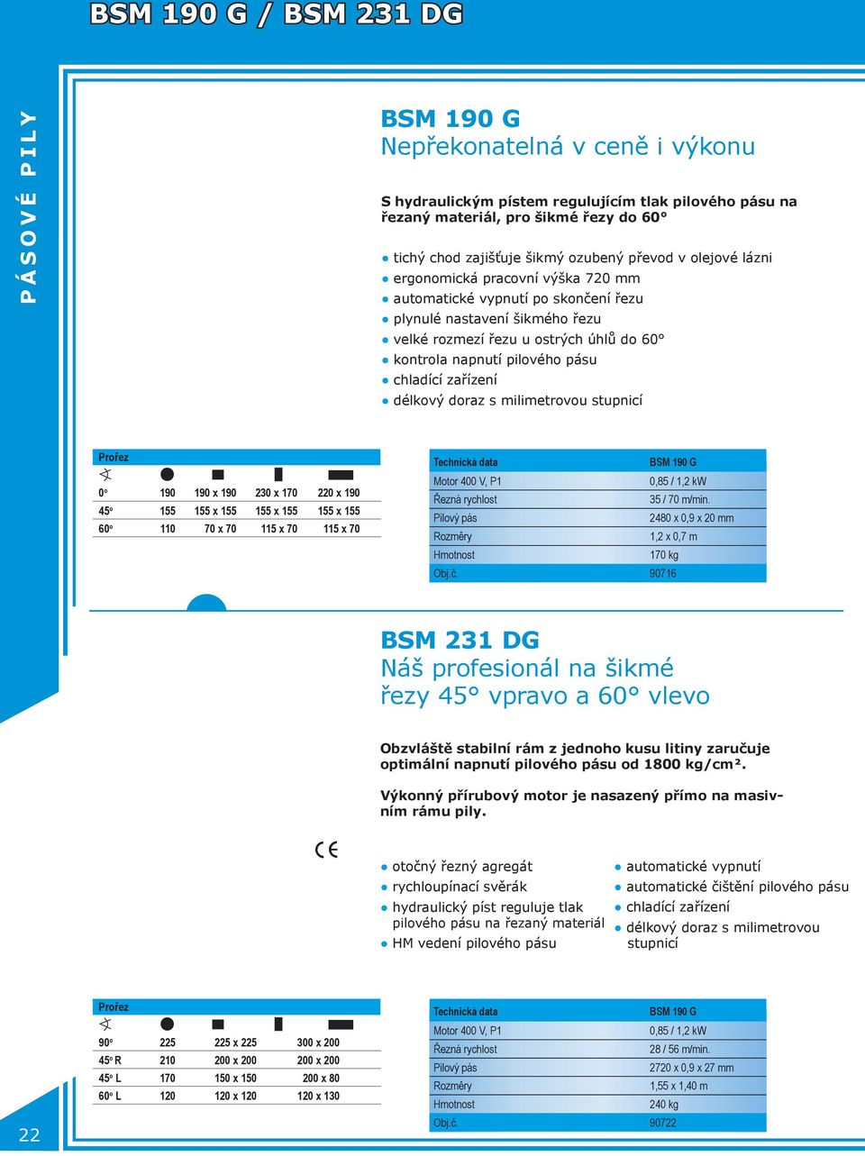 pilového pásu chladící zařízení délkový doraz s milimetrovou stupnicí 0 o 190 190 x 190 230 x 170 220 x 190 45 o 155 155 x 155 155 x 155 155 x 155 60 o 110 70 x 70 115 x 70 115 x 70 Technická data
