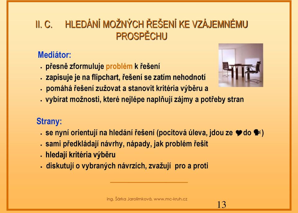 flipchart, řešení se zatím nehodnotí pomáhá řešení zužovat a stanovit kritéria výběru a vybírat možnosti, které