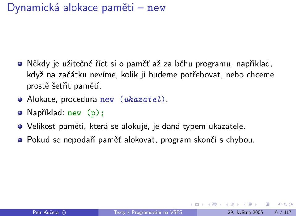 Alokace, procedura new (ukazatel).
