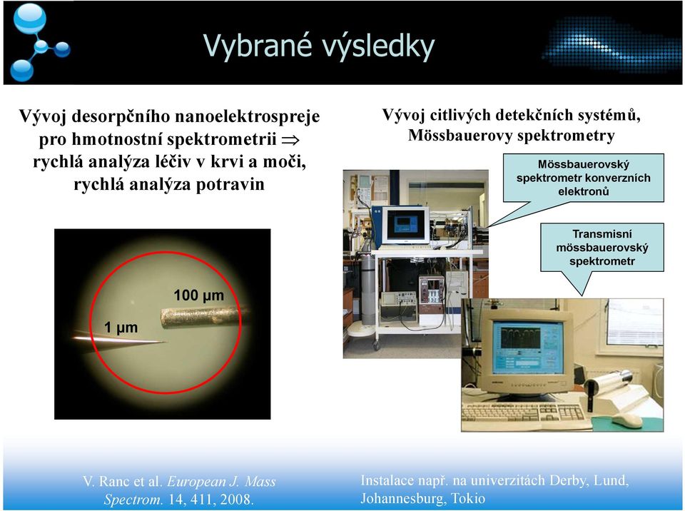 Mössbauerovský spektrometr konverzních elektronů Transmisní mössbauerovský spektrometr 100 µm 1 µm V.