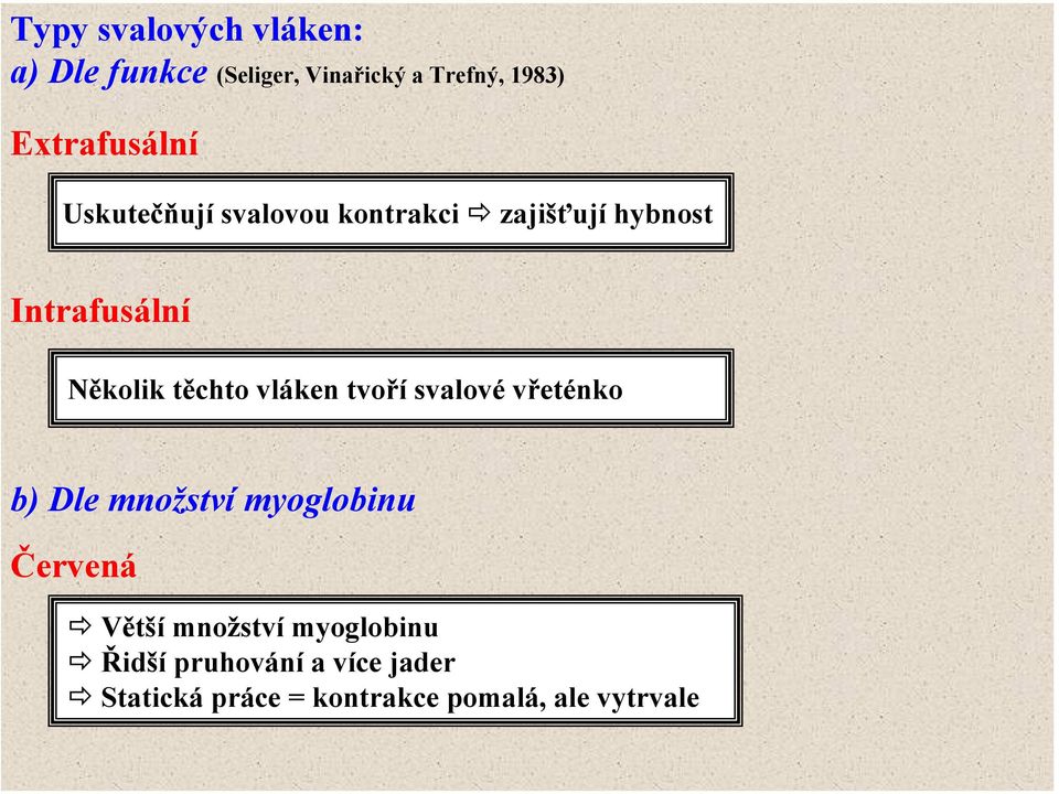 těchto vláken tvoří svalové vřeténko b) Dle množství myoglobinu Červená Větší