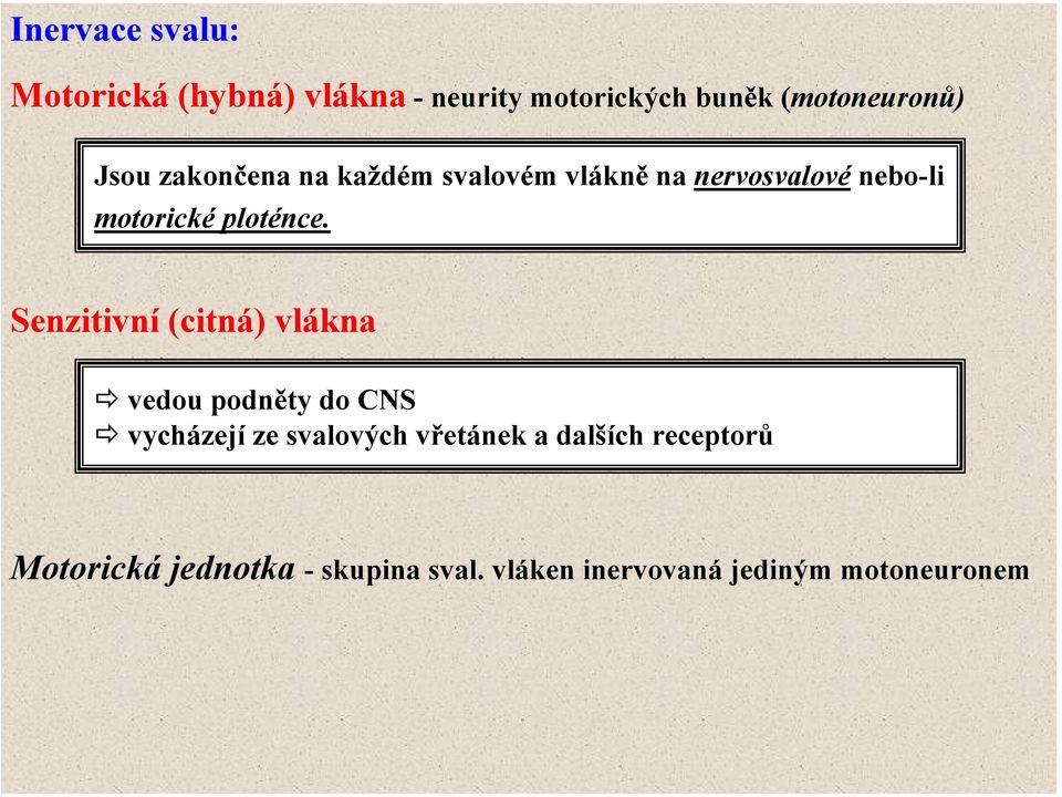 Senzitivní (citná) vlákna vedou podněty do CNS vycházejí ze svalových vřetánek a