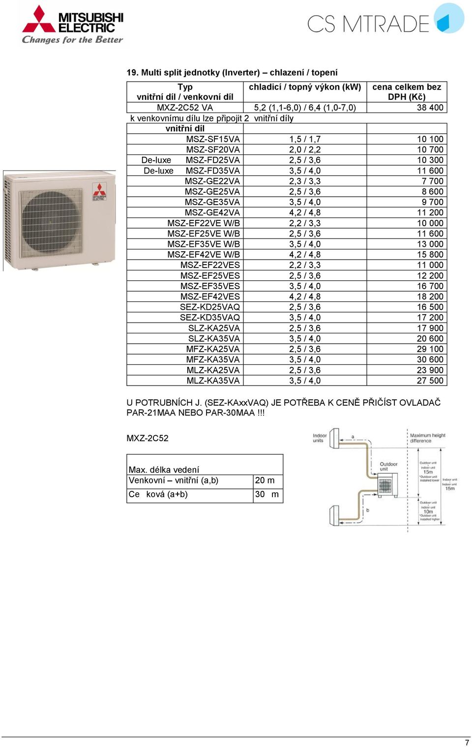 MSZ-EF22VE W/B 2,2 / 3,3 10 000 MSZ-EF25VE W/B 2,5 / 3,6 11 600 MSZ-EF35VE W/B 3,5 / 4,0 13 000 MSZ-EF42VE W/B 4,2 / 4,8 15 800 MSZ-EF22VES 2,2 / 3,3 11 000 MSZ-EF25VES 2,5 / 3,6 12 200 MSZ-EF35VES
